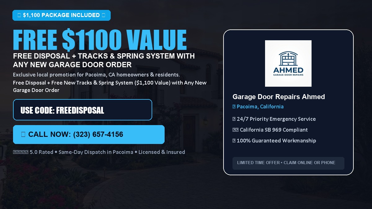Free Disposal + Free New Tracks & Spring System with Any New Garage Door Order ($1100 Value) in Pacoima, CA